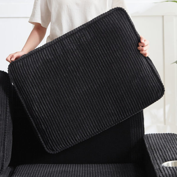 English Elm 83.86"Corduroy comfy sofa with resilient sponge & spring cushions, stylish modern 3-seater for living spaces Black W1359P215065