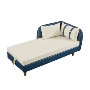 English Elm 65" Velvet Storage Chaise Lounge with Pu Leather Panels Eucalyptus Frame Accent Seat Beige+Blue W1097P434117