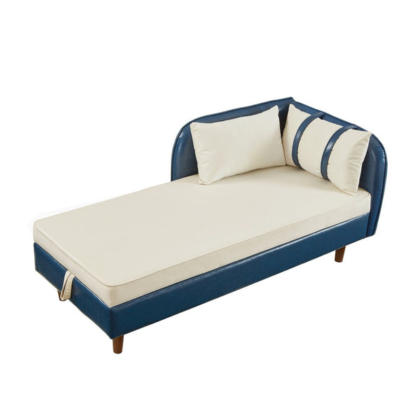 English Elm 65" Velvet Storage Chaise Lounge with Pu Leather Panels Eucalyptus Frame Accent Seat Beige+Blue W1097P434117