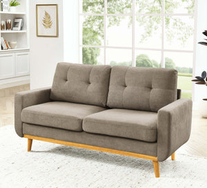 English Elm 67.7" Mid-Century Modern Tufted Upholstered Loveseat Sofa With Splayed Solid Wood Legs, Chic Seating khaki B343P339290