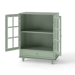 English Elm Minimalism Mint Green Buffet Cabinet with Tempered Glass Doors, Solid Wood Legs, Adjustable Shelves & Drawer (Classic Vintage) W2557P262926