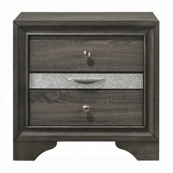 English Elm Contemporary Nightstand with Textured Finish and 2 Drawers — Modern Wooden Bedroom Storage, Easy Assembly Gray 21 L x 29 W x 30 H B2741P322298