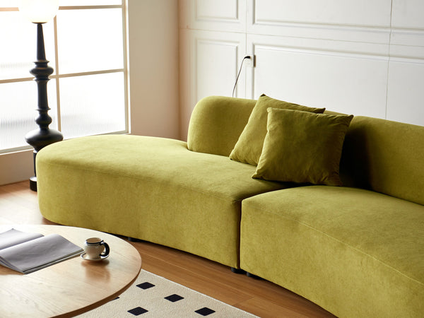 English Elm 132" Curved Sofa with Velvet Upholstery, Luxurious 6-Seater Half Moon Design for Modern Spaces Olive Green B2735S00029