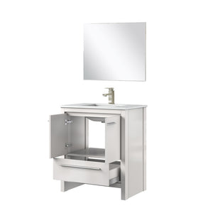 English Elm White Bath Vanity Set With Cultured Marble Top, Brushed Nickel Faucet & 28" Mirror For Instant Upgrade B2731S02060-GIGA