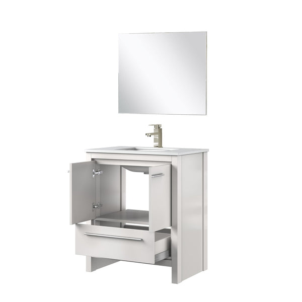 English Elm White Bath Vanity Set With Cultured Marble Top, Brushed Nickel Faucet & 28" Mirror For Instant Upgrade B2731S02060-GIGA