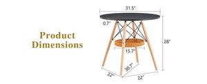 English Elm 31.5-inch Round Dining Table Solid Legs Woven Basket Storage Compact Modern Minimalist Black,Wood W1151P431132