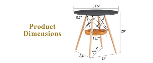 English Elm 31.5-inch Round Dining Table Solid Legs Woven Basket Storage Compact Modern Minimalist Black,Wood W1151P431132
