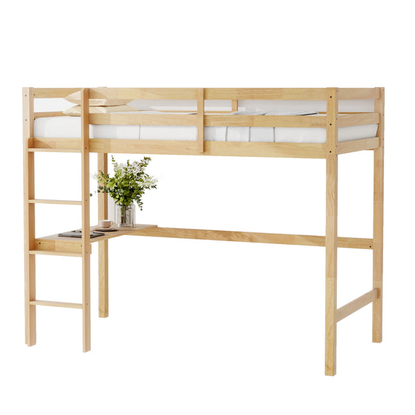 English Elm Twin High Loft Bed with Built-In Desk and Ladder — Space-Saving Rubberwood Study & Sleep Solution White Oak W504P206980