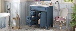 English Elm 30" Bathroom Vanity With Elegant Ceramic Sink – French-Inspired Design, Soft-Close Drawers & Storage N710P323328C