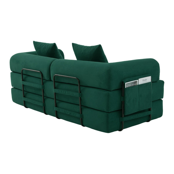 English Elm UNITED modular foldable sofa with metal frame, corduroy upholstery, side pocket & quick assembly convenience Emerald W1568P375638