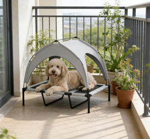 English Elm Raised Canopy Dog Bed Outdoor Elevated Mesh Frame with Uv Shield and Carry Bag T3971P455982