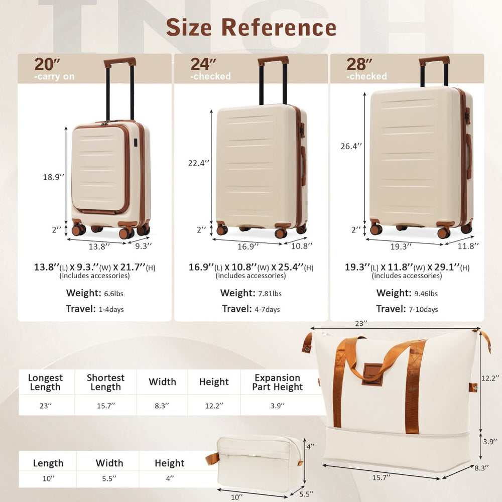 English Elm Luggage 5 Piece Hardside Abs Set with Front Access Carry on and Tsa Spinner Wheels Brown+White N732P391544K