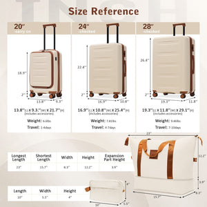 English Elm Luggage 5 Piece Hardside Abs Set with Front Access Carry on and Tsa Spinner Wheels Brown+White N732P391544K