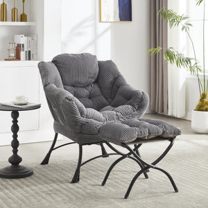 English Elm Lazy Chair Plush Ottoman Lounge Chair with Ergonomic Back, Side Pocket, Steel Frame Comfort Grey W640P271551