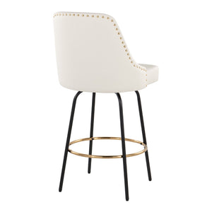 English Elm Fixed-height Swivel Counterstools White Faux Leather Gold Nailhead Black Frame Set 2 B202S01851