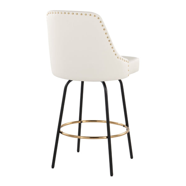 English Elm Fixed-height Swivel Counterstools White Faux Leather Gold Nailhead Black Frame Set 2 B202S01851