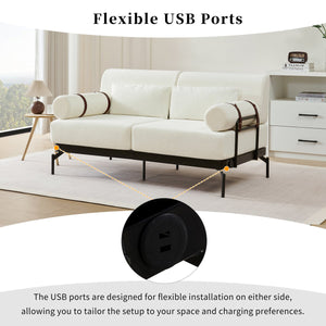 English Elm Modern Loveseat Sofa with Cylindrical Armrests, Built-In USB Ports, Chenille Cushions, Steel Frame Beige N719P290584A