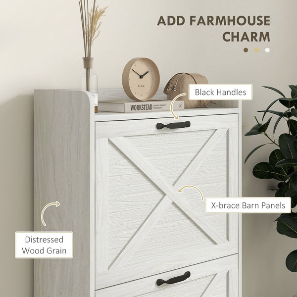 English Elm Homcom Slim Shoe Cabinet - Farmhouse Hidden Storage With 2 Flip Drawers & Adjustable Shelves For 8 Pairs W2225P229149