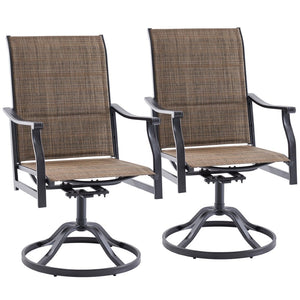 English Elm Outdoor Swivel Patio Dining Chairs Textilene Woven Set for Backyard Entertaining Brown T3623P433699