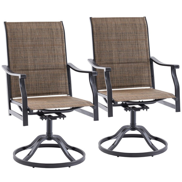 English Elm Outdoor Swivel Patio Dining Chairs Textilene Woven Set for Backyard Entertaining Brown T3623P433699