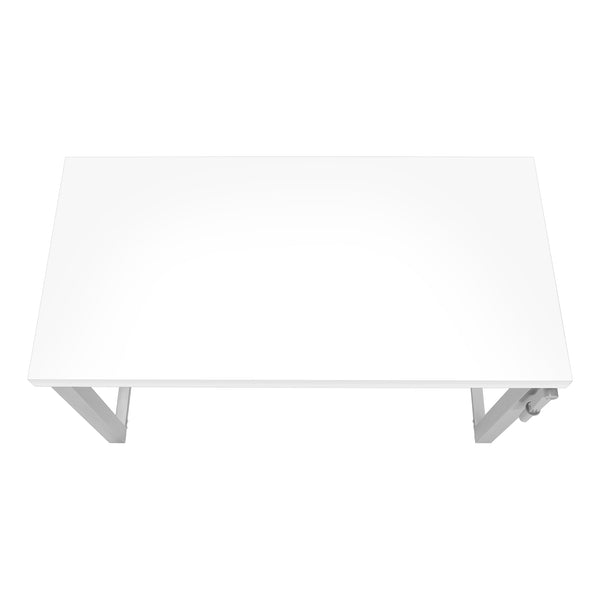 English Elm Computer Desk - Adjustable Standing Workstation, Modern White Laminate & Grey Metal, Compact Design B2710P219898