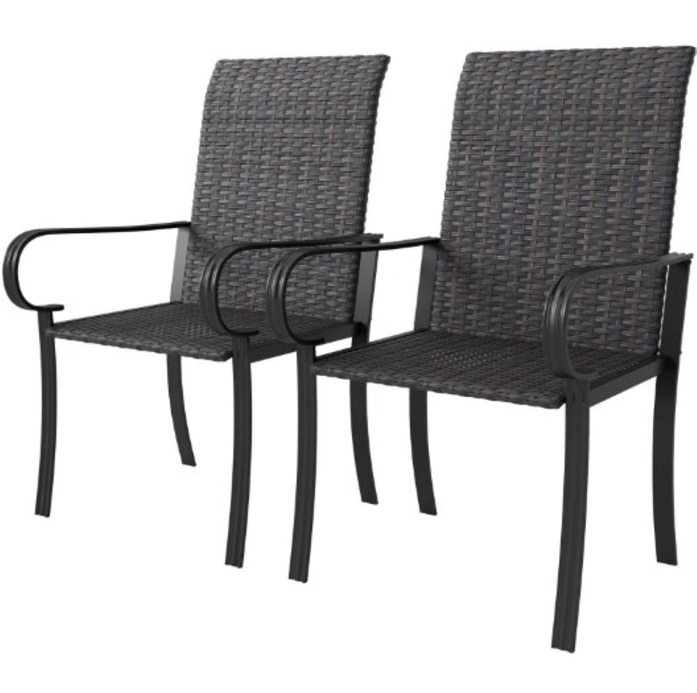 English Elm Set of 2 High Back Pe Rattan Dining Chairs with Wraparound Arms for Patio T3971P429356