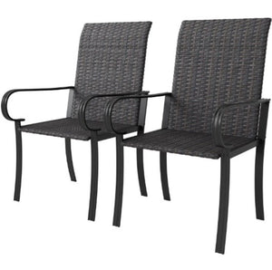 English Elm Set of 2 High Back Pe Rattan Dining Chairs with Wraparound Arms for Patio T3971P429356