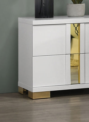 English Elm Attractive mirrored nightstand with gold handles and acrylic trim, 2-drawer bedside storage table White,White+Gold 27 L x 25 W x 19 H B011P326223
