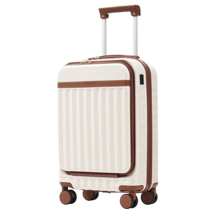 English Elm Front Access Hardside 3 Piece Travel Set with Usb Port Spinner Wheels and Tsa Lock Brown+White N732P326130K
