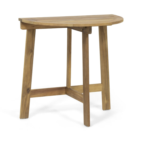 English Elm Christopher Knight Home® - Outdoor Half-Round Folding Acacia Wood Bistro Table with Gray Handcrafted Finish, Space-Saving Elegance Natural 65324.00