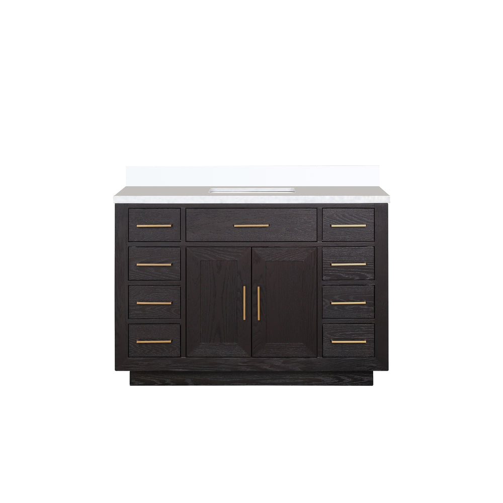English Elm Black Oak Single Bath Vanity 48" W With Cultured Marble Top, Soft-Close Hardware & Elegant Storage B2731P260822