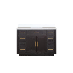 English Elm Black Oak Single Bath Vanity 48" W With Cultured Marble Top, Soft-Close Hardware & Elegant Storage B2731P260822