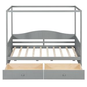 English Elm Twin Canopy Daybed with Pull Out Trundle Pinewood Frame for Kids or Guest Rooms N708P373435E