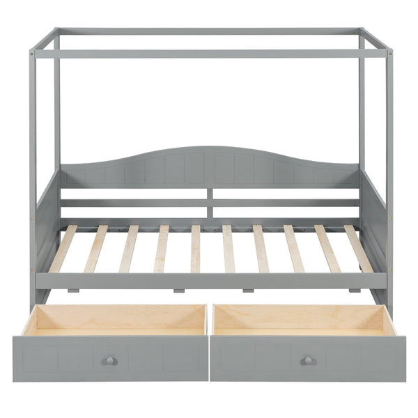 English Elm Twin Canopy Daybed with Pull Out Trundle Pinewood Frame for Kids or Guest Rooms N708P373435E