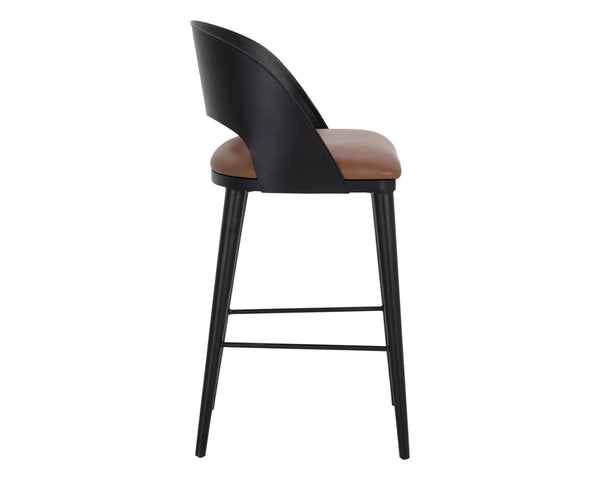 Sunpan Dezirae Barstool - Stylish Curved Back Design with Genuine Leather Seat and Unique Craftsmanship Black / Cognac Leather