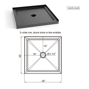 English Elm Goodyo Slate Black 36"x36" Anti-Slip Shower Base 3.5" Single Threshold Center Drain Durable Slip-Resistant D163111781