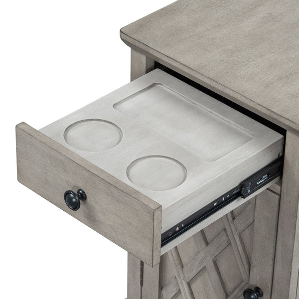 English Elm U-can Acacia Wood End Table with Usb Charging Station Drawer and Cabinet Storage Antique Gray N724P353565E