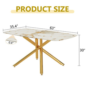 English Elm Large Tempered Glass Rectangular Dining Table Seats Six with Matte Black Metal Frame W1151S04534