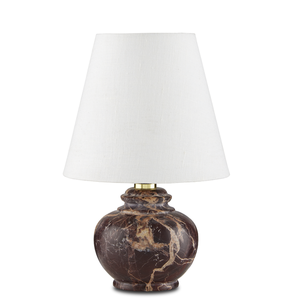 Piccolo Brown Mini Table Lamp - Vintage-Inspired Red Levanto Marble Design with Off-White Shade