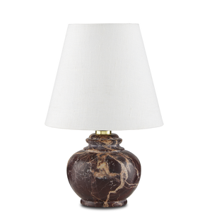 Piccolo Brown Mini Table Lamp - Vintage-Inspired Red Levanto Marble Design with Off-White Shade