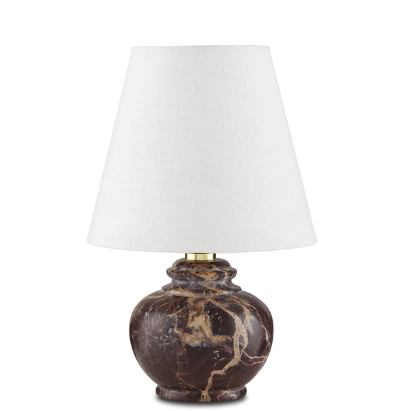 Piccolo Brown Mini Table Lamp - Vintage-Inspired Red Levanto Marble Design with Off-White Shade