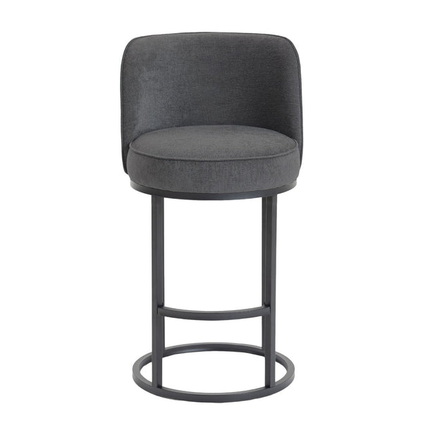 English Elm Counter Height Barstools Set of 2 Linen Upholstered Barrel Seat with Iron Legs Gray W395P410436