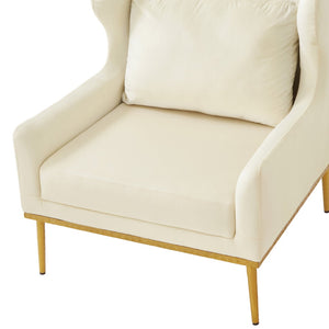 English Elm Modern Velvet Accent Chair Curved Arms Plush Cushion Upholstered Seat for Living Room Beige N763P360686A