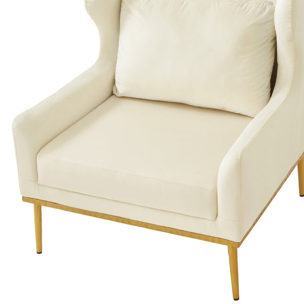 English Elm Modern Velvet Accent Chair Curved Arms Plush Cushion Upholstered Seat for Living Room Beige N763P360686A