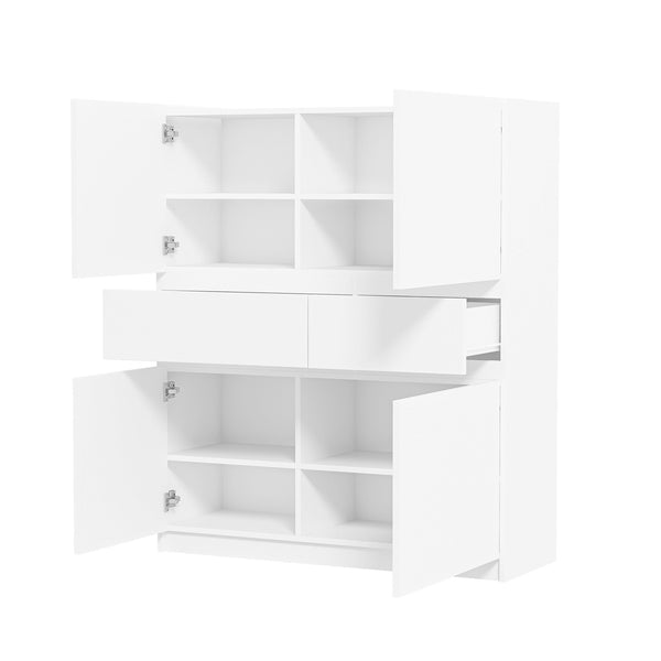 English Elm White wooden storage cabinet with 4 doors and 2 drawers – Spacious buffet buffet-style console for home organization, versatile vanity and pantry storage solutions W1320P191441
