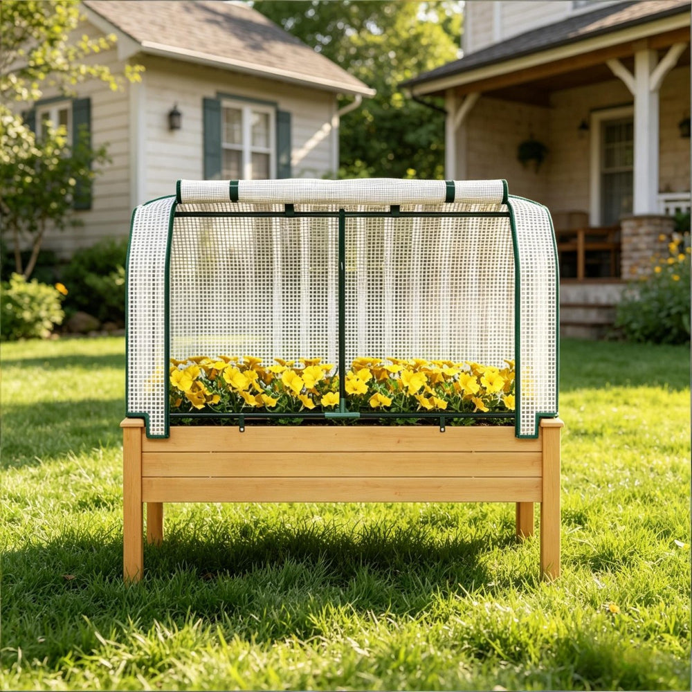 English Elm Outdoor Raised Planter Box Fir Wood Steel Frame with Pe Cover for Patio Garden T3971P505770