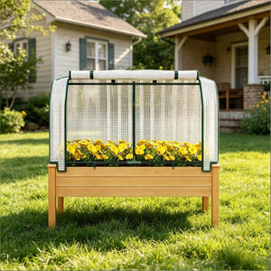 English Elm Outdoor Raised Planter Box Fir Wood Steel Frame with Pe Cover for Patio Garden T3971P505770