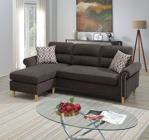English Elm Reversible Tufted Velvet Sectional Sofa with Reversible Chaise, Nailhead Trim and Accent Pillows Tan 34 L x 88 W x 23 H B089P389527