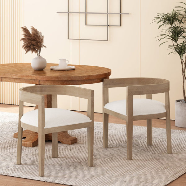 English Elm Dining Arm Chairs Set of 2 Upholstered Tub Style Rubberwood Mid-century Modern Seating N771P388967A