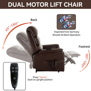 English Elm Dual Motor Power Lift Recliner with Massage Heat and 180 Degree Brown Lounge Chair Brown W1803S00063